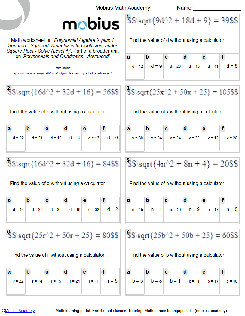 Polynomial Algebra X plus 1 Squared - Squared Variables with ...
