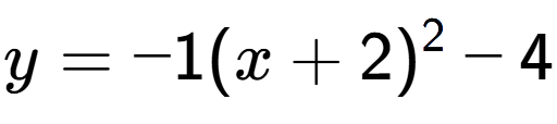 A LaTex expression showing y=-1(x+2) to the power of 2 -4