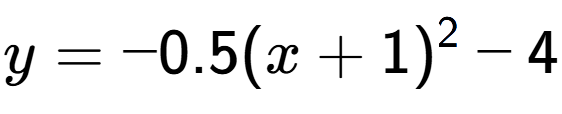 A LaTex expression showing y=-0.5(x+1) to the power of 2 -4