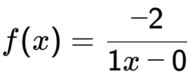 A LaTex expression showing f(x) = -2 over 1x-0