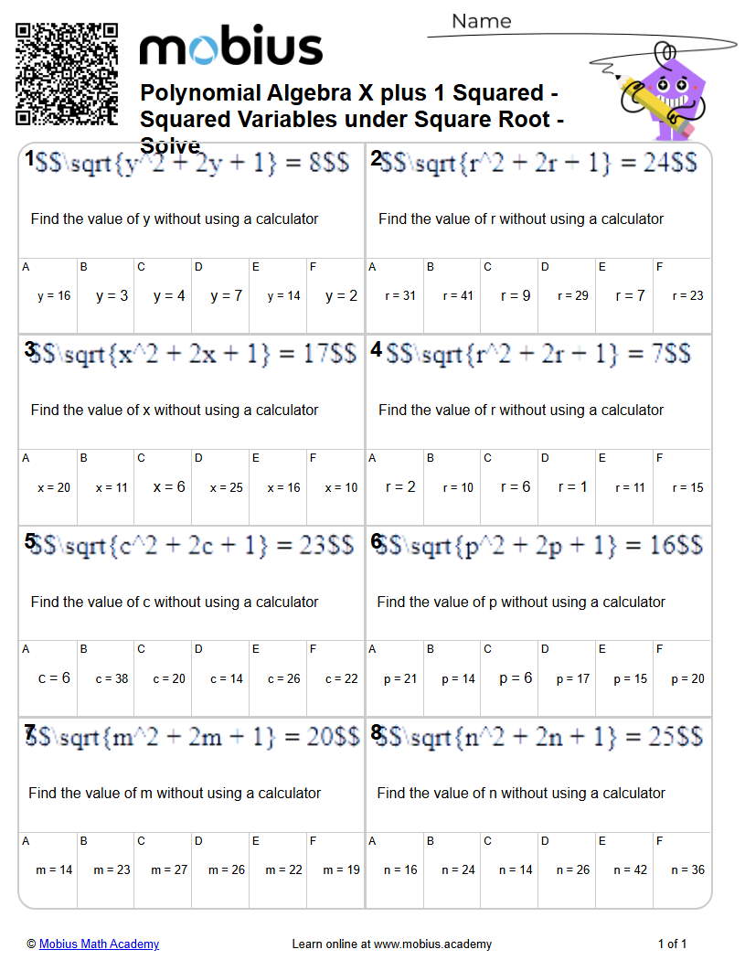 Polynomial Algebra X plus 1 Squared - Squared Variables under Square ...
