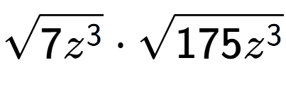 A LaTex expression showing square root of 7{z to the power of 3 } times square root of 175{z to the power of 3 }