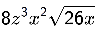 A LaTex expression showing 8{z} to the power of 3 {x} to the power of 2 square root of 26x