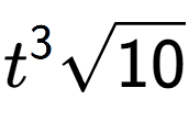 A LaTex expression showing {t} to the power of 3 square root of 10