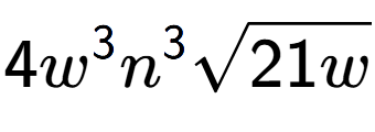 A LaTex expression showing 4{w} to the power of 3 {n} to the power of 3 square root of 21w
