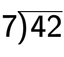 A LaTex expression showing 7\overline{\smash{\hspace*{-0.5pt})\hspace{0.5pt}} \raisebox{-0.2pt}{42}}