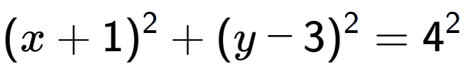 A LaTex expression showing (x+1) to the power of 2 + (y-3) to the power of 2 = 4 to the power of 2