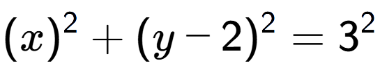 A LaTex expression showing (x) to the power of 2 + (y-2) to the power of 2 = 3 to the power of 2