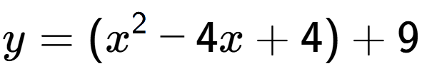 A LaTex expression showing y=(x to the power of 2 -4x+4)+9