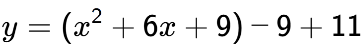 A LaTex expression showing y=(x to the power of 2 +6x+9)-9+11