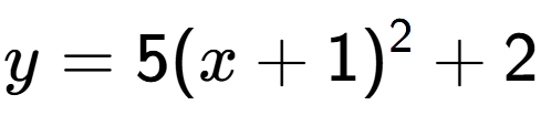 A LaTex expression showing y=5(x+1) to the power of 2 +2