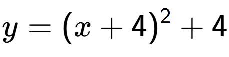 A LaTex expression showing y=(x+4) to the power of 2 +4