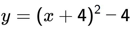 A LaTex expression showing y=(x+4) to the power of 2 -4