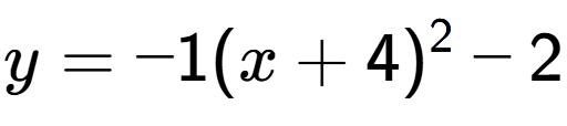 A LaTex expression showing y=-1(x+4) to the power of 2 -2