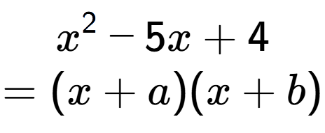 A LaTex expression showing x to the power of 2 - 5x + 4\\=(x+a)(x+b)