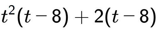 A LaTex expression showing t to the power of 2 (t - 8) + 2(t - 8)