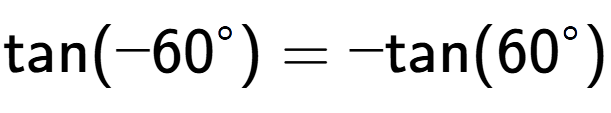A LaTex expression showing \text{tan}(-60 to the power of circle ) = -\text{tan}(60 to the power of circle )