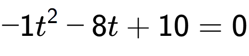 A LaTex expression showing -1t to the power of 2 - 8t + 10 = 0