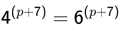 A LaTex expression showing 4 to the power of (p + 7) = 6 to the power of (p + 7)