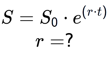 A LaTex expression showing S =S sub 0 times e to the power of (r times t) \\r = ?