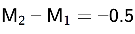 A LaTex expression showing \text{M} sub 2 - \text{M} sub 1 = -0.5