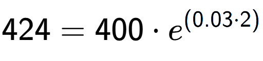 A LaTex expression showing 424 =400 times e to the power of (0.03 times 2)