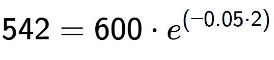 A LaTex expression showing 542 =600 times e to the power of (-0.05 times 2)
