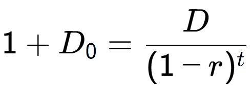A LaTex expression showing 1 + D sub 0 = D over (1-r) to the power of t