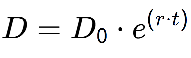 A LaTex expression showing D = D sub 0 times e to the power of (r times t)