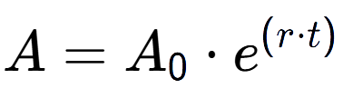 A LaTex expression showing A = A sub 0 times e to the power of (r times t)