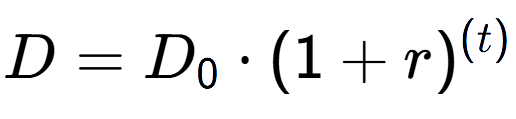 A LaTex expression showing D = D sub 0 times (1 + r) to the power of ( t)