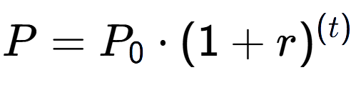 A LaTex expression showing P = P sub 0 times (1 + r) to the power of ( t)