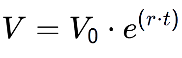 A LaTex expression showing V = V sub 0 times e to the power of (r times t)