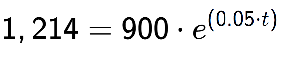 A LaTex expression showing 1,214 =900 times e to the power of (0.05 times t)