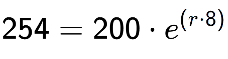 A LaTex expression showing 254 =200 times e to the power of (r times 8)