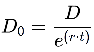 A LaTex expression showing D sub 0 = D over e to the power of (r times t)