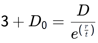 A LaTex expression showing 3 + D sub 0 = D over e to the power of (\frac{r {t )}}