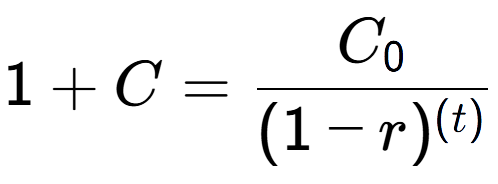 A LaTex expression showing 1 + C = C sub 0 over (1 - r) to the power of ( t)