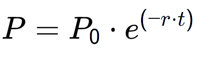A LaTex expression showing P = P sub 0 times e to the power of (-r times t)