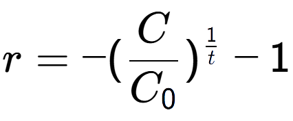 A LaTex expression showing r = -(C over C sub 0 ) to the power of 1 over t - 1