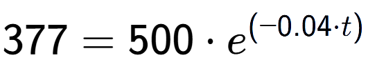 A LaTex expression showing 377 =500 times e to the power of (-0.04 times t)