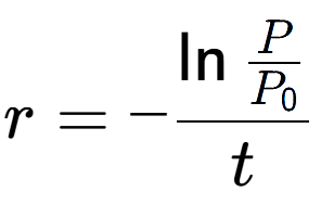 A LaTex expression showing r = -\ln{\frac{P over P sub 0 }}{t}