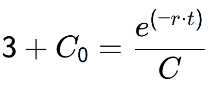 A LaTex expression showing 3 + C sub 0 = \frac{e to the power of (-r times t) }{C}