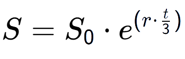 A LaTex expression showing S = S sub 0 times e to the power of (r times t over 3 )