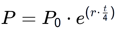 A LaTex expression showing P = P sub 0 times e to the power of (r times t over 4 )