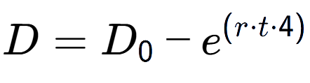 A LaTex expression showing D = D sub 0 - e to the power of (r times t times 4)