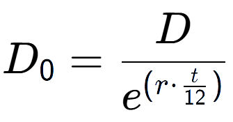 A LaTex expression showing D sub 0 = D over e to the power of (r times \frac{t {12 )}}