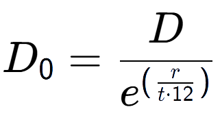 A LaTex expression showing D sub 0 = D over e to the power of (\frac{r {t times 12 )}}