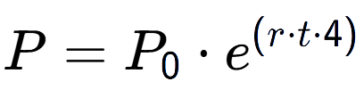 A LaTex expression showing P = P sub 0 times e to the power of (r times t times 4)