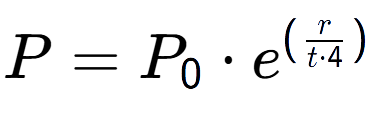 A LaTex expression showing P = P sub 0 times e to the power of (r over t times 4 )